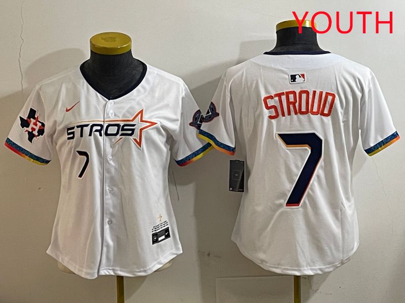 Youth Houston Astros #7 Stroud White Fourth generation Joint Name Nike 2025 MLB Jersey style 6